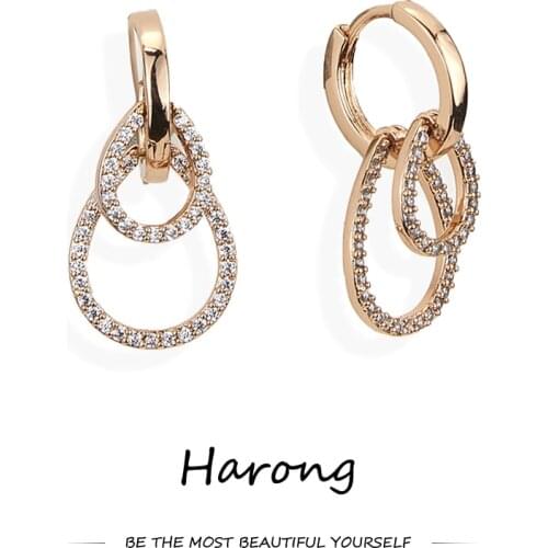 Harong Luxury Hoop Earrings Gold-plated Copper Inlaid Crystal Drop Pendant Metal Cute Aesthetic Drop Earrings for Woman Jewelry