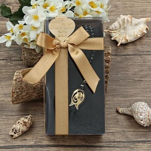 Mevlüt Shawl, Crystal Rosary, Heart Plexiglass, Kraft Acetate Box Mothers Day Special Package-Black Set FREE SHİPPİNG