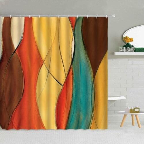 Modern 3D Abstract Colorful Line Art Shower Curtain Set Bathroom Supplies Fabric High Quality With Hooks Cloth Curtains Decor