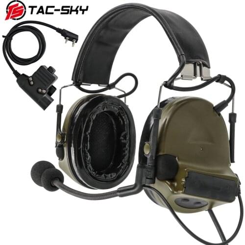TAC-SKY COMTAC II silicone earmuffs hearing noise reduction pickup military tactical headset FG+ U94 Kenwood plug PTT