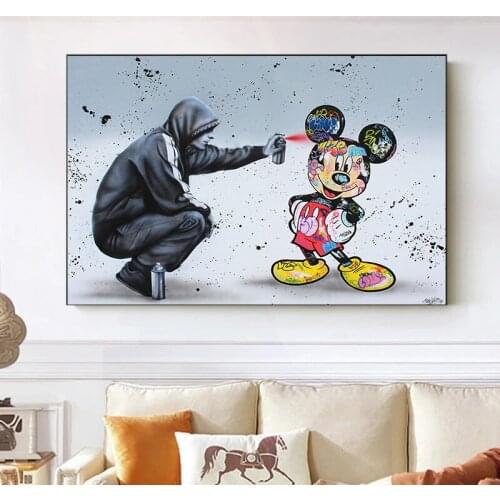 Streets Graffiti Art Disney Mickey Mouse Art Posters and Prints Oil on Canvas Painting Wall Art Picture Home Decoration Bathroom