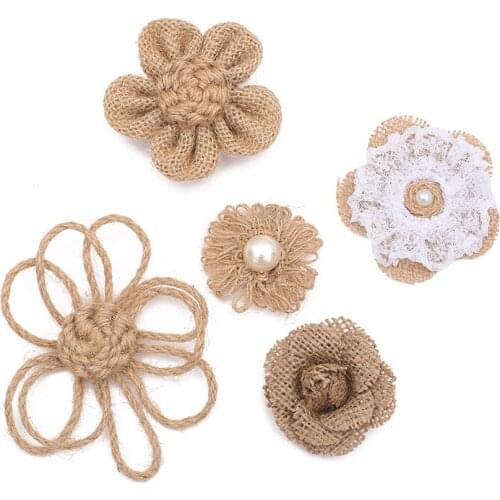 High quality 1-5pcs/lot Burlap lace ribbon pure processing flower DIY jewelry linen lace trims flower Christmas gift decoration