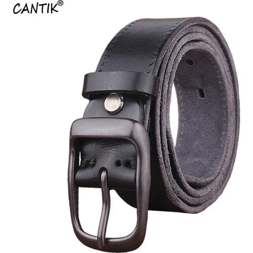 CANTIK Unisex Design Top Quality Cow Leather Belts Retro Alloy Pin Buckle Metal Jeans Female&Male Accessories 3.2cm Width FCA054
