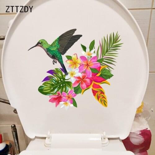 ZTTZDY 24.8×21.1CM Hummingbird Flower Fashion Bathroom Toilet Decor Stickers Home Room Wall Accessories T2-1329