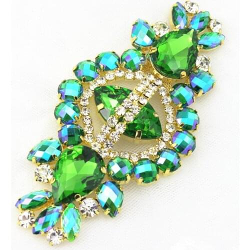 1PCS Green candy shape rhinetone applique shiny crystal with Gold metal base for women fashion clothese decorations