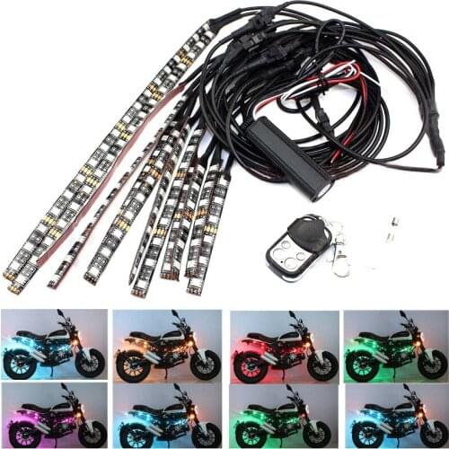 12 In1 RGB LED Atmosphere Car Motorcycle Chopper Frame Glow Lights Flexible Neon Strips Kit Waterproof 18 Color Chassis Lights