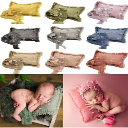 2 Pcs/set Baby Infants Photo Accessories Tie-dyed Cotton Linen Hat Pillow Set Newborn Photography Props