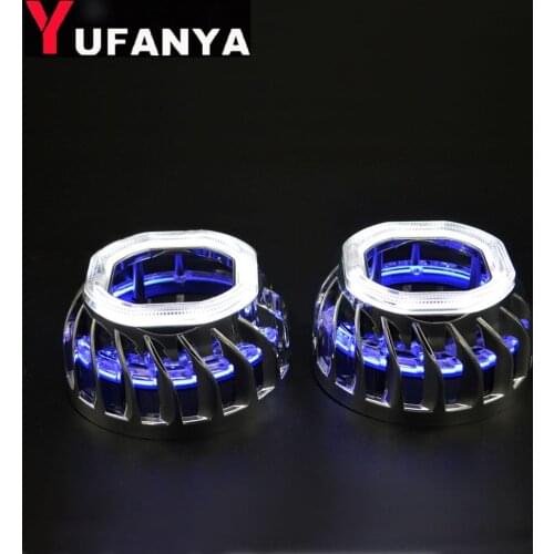 2pcs Bi Xenon Projector Lens LED Shrouds Square Wheel Fire Spiral Mask With Dual Angel Eyes DRL Fit 2.5 Projector Lens