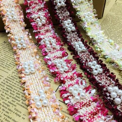 2 yard Vintage Nylon Gold Pearl Beaded Embroidered Lace Trim Ribbon Fabric Handmade DIY Costume Dress Sewing Supplies Craft