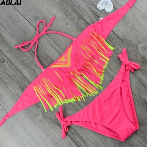 2019 Tassel Bikini For Girls With Pads Bandeau Children Swimwear Kids Two Piece Swimsuit 8-16 Years Old Swimming Suits Pink Teen