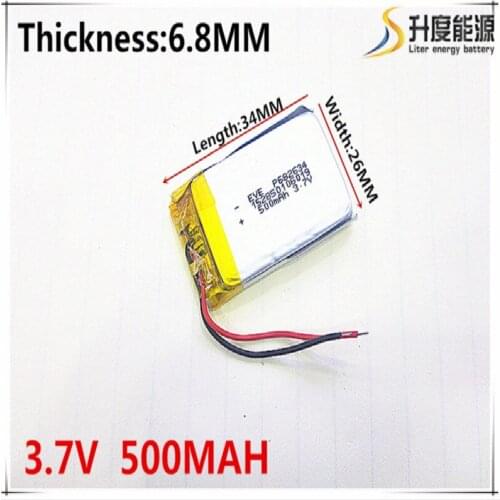 3.7V,500 mAH,[682634] PLIB; polymer lithium ion / Li-ion battery for GPS,mp3,mp4,mp5,dvd,bluetooth,model toy