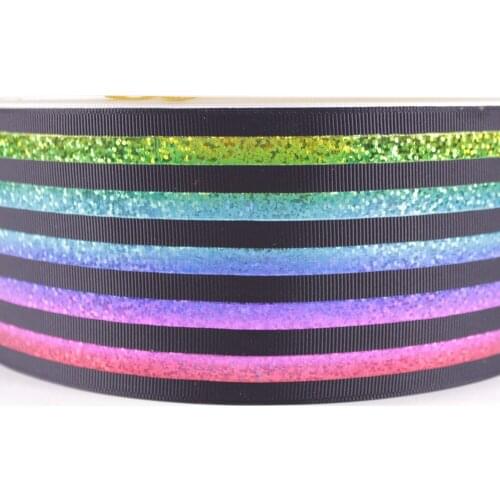 3" 75mm rainbow hologram foil stripes grosgrain polyester ribbon sparkle laser for DIY gift wrap accessaries 10Y 50Y