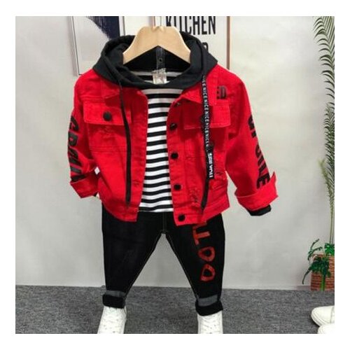 Boys Set Fashion Baby Boys Clothes Set boys cowboy coat, hoodie and jeans 3pcs Outfits kids Clothing Set Cute Childrens suit