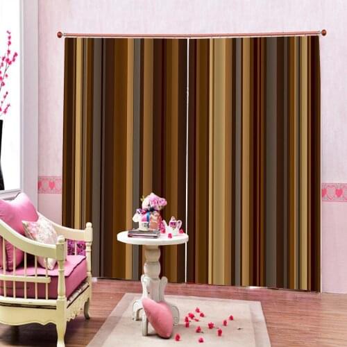 Custom 3D Blackout Curtain Vertical Stripes Abstract Geometric Scribble Line Vintage Inspired Polyester Fabric Window Drapes Set