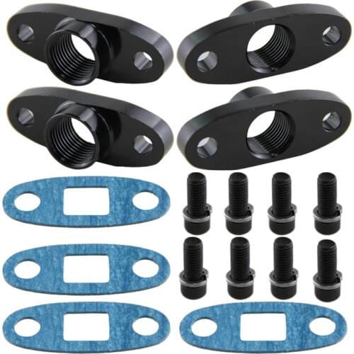 4 Pcs 1/2" NPT T3 T4 Female Turbo Oil Drain Outlet Flange Gasket Adapter Black/Silver
