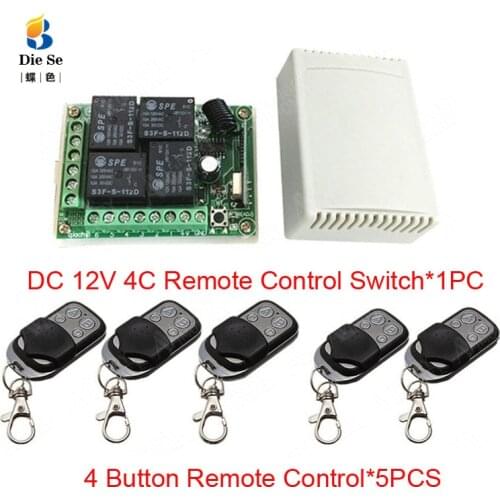 433MHz Universal Wireless Remote Control Switch DC 12V 4CH Relay Receiver Module RF 4 Button Remote Control Garage door Opener