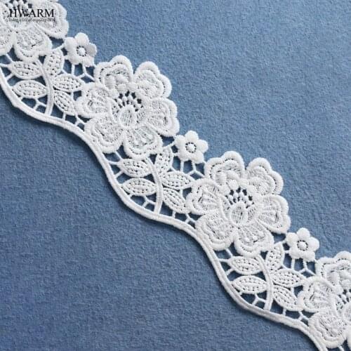 5yard 7cm New white hollow milk wedding lace fabric spot unilateral elastic water-soluble embroidery bar code cloth accessories