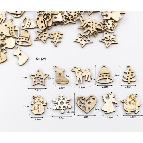 50PCS Christmas Wooden Ornaments Unfinished Wood Craft for Winter Christmas Hanging Decoration