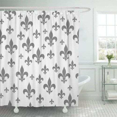Abstract Gray Fleur De Lis Pattern That is Shower Curtain Waterproof 60 x 72 inches Set with Hooks