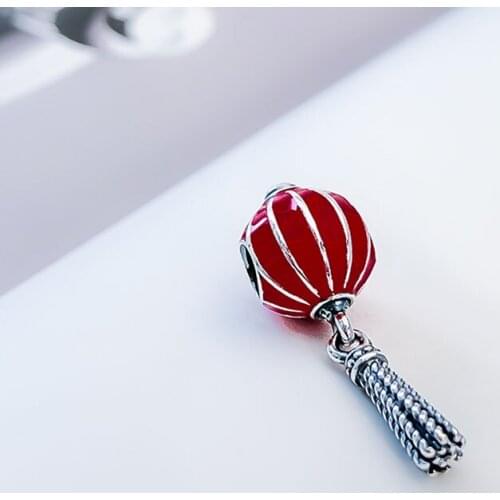 Authentic 925 Sterling Silver Charm New Creative Red Lantern Fashion Beads Fit Pandora Women Bracelet & Necklace Diy Jewelry