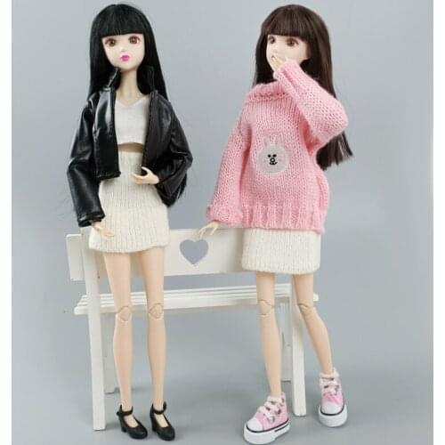 White Knitted Warm Sweater Skirt For Barbie Doll Clothes A-line Outfits For Blythe Dolls 1/6 BJD Dolls Accessories Kid DIY Toy