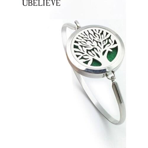 Tree of life Stainless steel Round Magnet Essential Oil Diffuser Bangle Bracelet Aroma Perfume Locket Bangle For Women