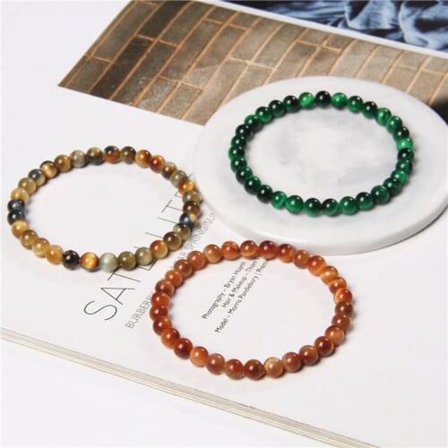 6 mm Tiger Eye Beads Bracelets Men Handmade Natural Polished Chakra Stone Stretch Bangle Women Minimalism Mineral Mala Jewelry