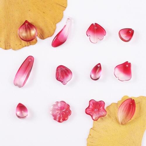 2020New Pink White Gradient Styles 10Pcs/Lot Mix Size Color Glass Petals Beads Pendant for Jewelry Pendant Necklace DIY Findings