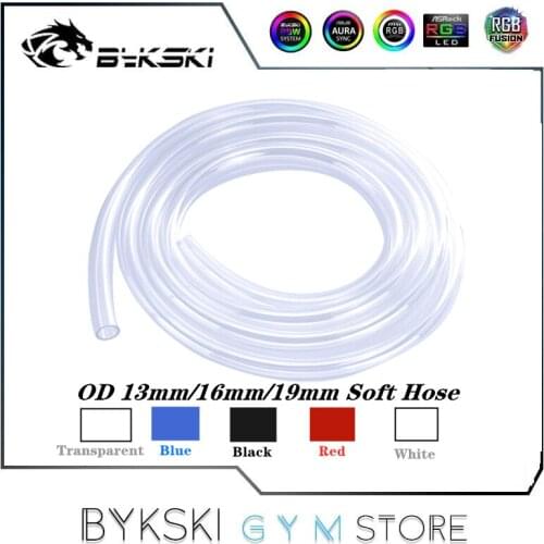 BYKSKI 2PCS PVC Soft Hose For 10X13mm,10X16mm,13X19mm Water Pipe,,100cm Length Transperant Rigid PC Cooling Red/Black/White/Blue
