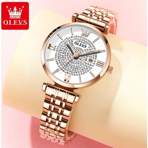 OLEVS New Women Watch Rose Gold Gypsophila Dial Casual Quartz Watch Women Stainless Steel Dress Watches Reloj mujer Ladies Clock