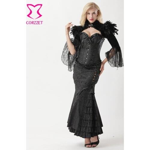 Black Victorian Corset Mermaid Skirt and Jacket Steampunk Corset Dress Cosplay Vampire Costume Gothic Clothing Vintage Dresses