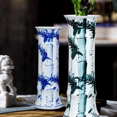 Jingdezheng Handpaint Lotus Dandelion Design Bamboo Water Plant Flower Vase Decorative Floor Vase Home Ornaments