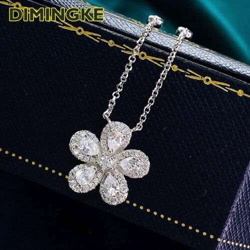 DIMINGKE Jewelry 100%-925 Sterling Silver 3*4 Flower Super Flash Pendant Necklace Cocktail Party Lover Birthday Gift