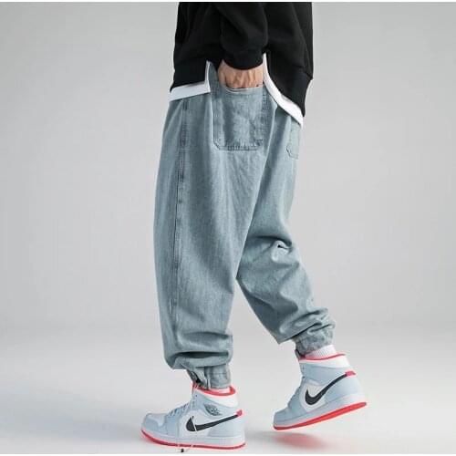 Mens jeans Cargo Pants Streetwear Hip Hop Cargo Pants Cotton Denim Trousers Casual Elastic Men Baggy Harem Jean Trousers