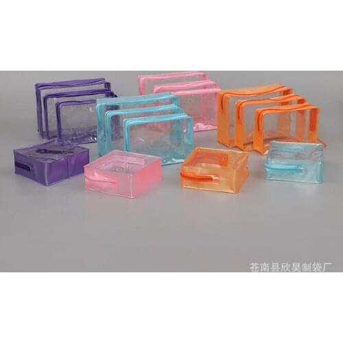 Customized LOGO 100PCS/LOT Clear Plastic PVC Bag Travel Wash Bag Cosmetics Bag Zipper Colorful Plastic Bag