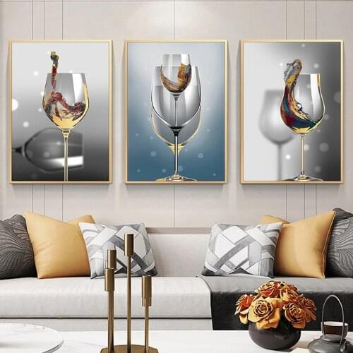 Wine Glass Canvas Painting Print Poster Kitchen Art Modern Home Living Room Decor Gold Wall Picture Painting No Frame Cuadros