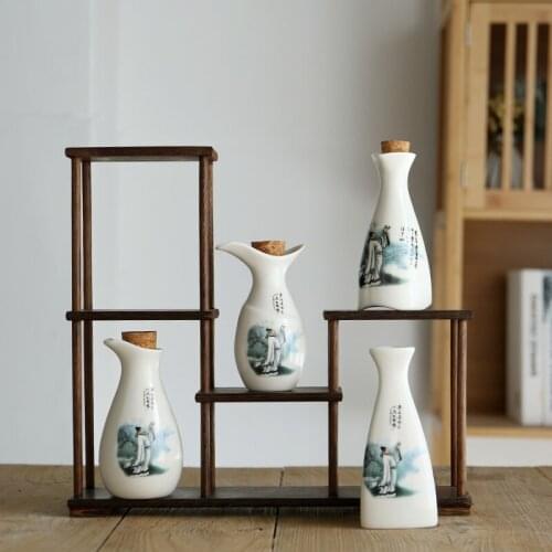 Ceramics Sake Cup Glass Set Pot Hand Painted Japanese Sake Set Liquor Bottle Mini Flask Bottiglia Liquore Hip Flasks BG50HF