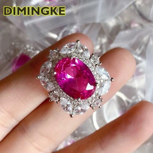 DIMINGKE Vintage 12*16MM Oval Natural Red Corundum Diamond Ring 100% S925 Sterling Silver Jewelry Party Anniversary Gift