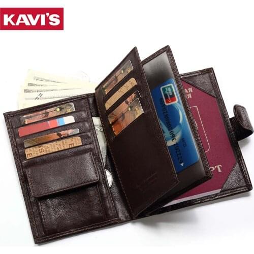 KAVIS Genuine Leather Wallet Men Passport Holder Coin Purse Magic Walet PORTFOLIO MAN Portomonee Mini Vallet Passport Cover