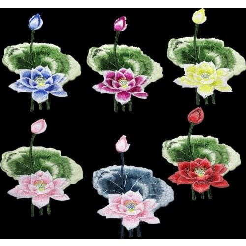 Fine Embroidery Lotus Flower Patches For Clothing Water Soluble Applique Embroidery Flower Patches Clothes Decorative Parches