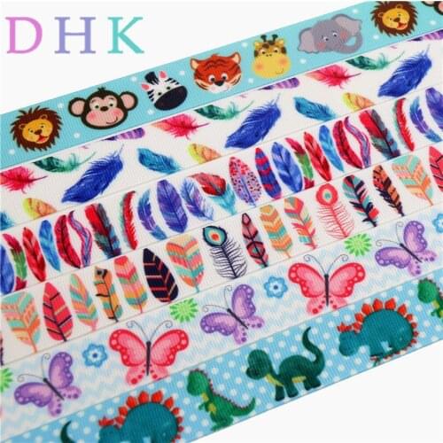 DHK 7/8'' Free shipping Animal feather dinosaur printed grosgrain ribbon Accessory hairbow headwear DIY decoration 22mm B1562