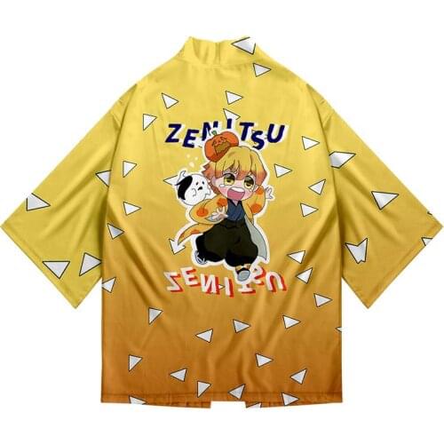 Fashion 3d Print Demon Slayer Halloween Cartoon Cute Kimono Shirt Men Seven Point Sleeve Tops Casual Cardigan Jackets Streetwear