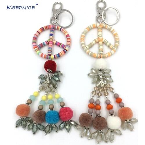 New Car Key Chains Lanyards Key Ring Key Finders Feather Keychains Leather Tassel Pendant Bag Rings Bag Chain Peace Designs