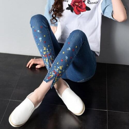 New Embroidery Jeans Female Summer Style Fashion Embroidery Was Thin Stretch Ankle-Length Pants Elasticity Small Jeans Women
