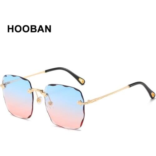 HOOBAN Vintage Rimless Women Sunglasses Luxury Oversize Square Lady Sun Glasses Fashion Big Driving Shades Travelling Eyewear