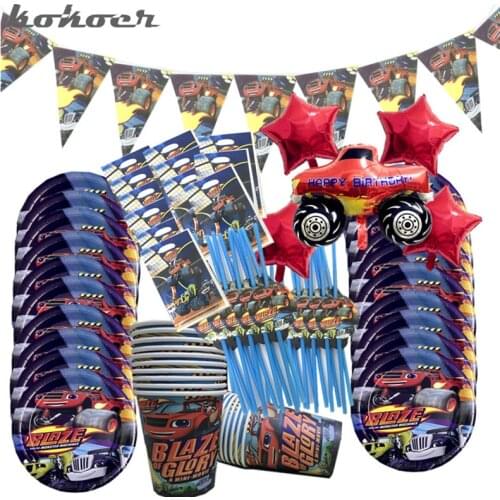 20 people use 1set Birthday Disposable Cartoon Blaze and Machines Party Decoration Disposable Kid Napkin Cup Party Supplies