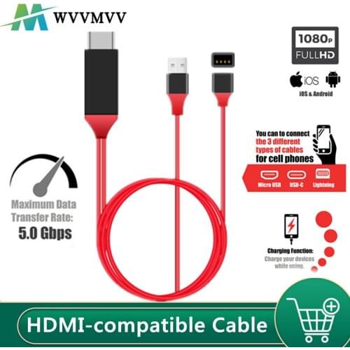 USB To HDMI-compatible Converter for Lightning To Mirroring Av Cable Phone To Hdtv Adapter Universal for Iphone Android USB C