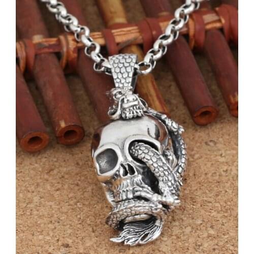 925 sterling Silver dragon skull charm tag pendant amulet (without chain) A2912