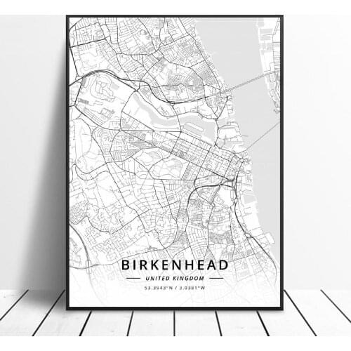 Birkenhead Farnham Halifax Liverpool Southend-on-Sea Warrington United Kingdom Map Canvas Art Poster