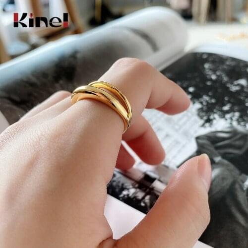 Kinel Simple Double Layer Rings for Women INS Glossy Hipster 925 Sterling Silver Open Ring Fashion Party Gift Jewelry Femme Bijo